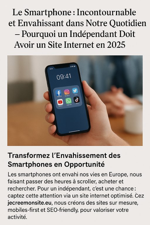 Maintenant un smartphone affichant les icônes d'applications populaires, illustrant l'omniprésence du mobile dans la vie quotidienne et l'importance pour les indépendants d'avoir un site web en 2025.
